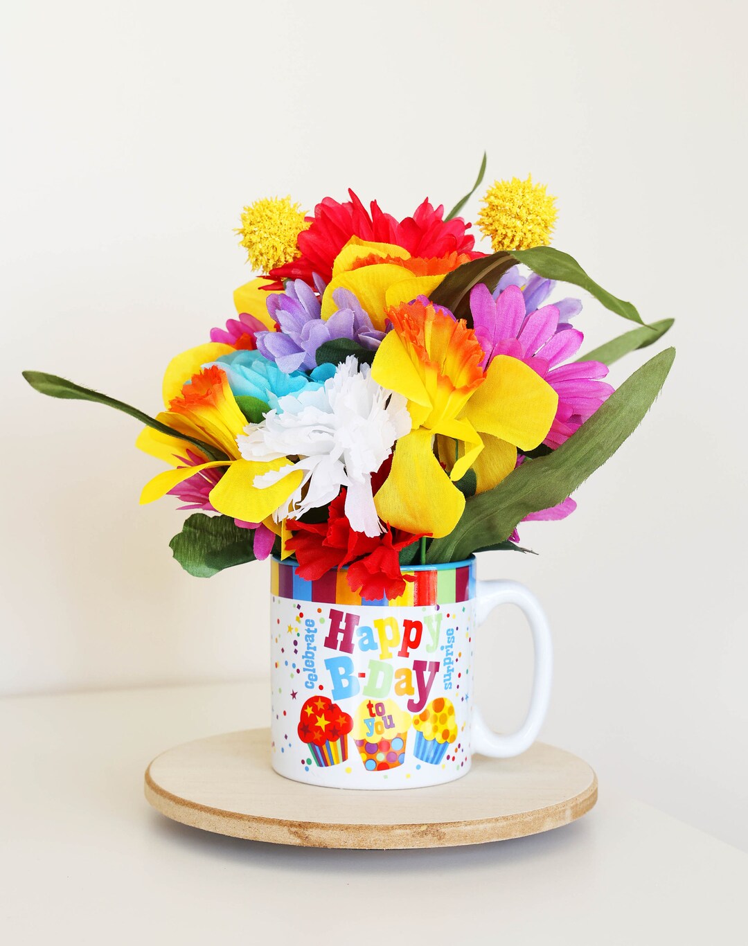 Happy Birthday Flower Arrangement Birthday Gifts Handmade Artificial