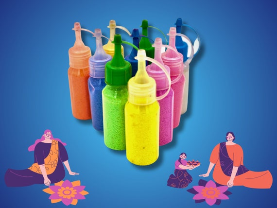 Eco Friendly 10 Colors Rangoli Powder Bottles for Diwali, Rangoli Color  Multicolor 