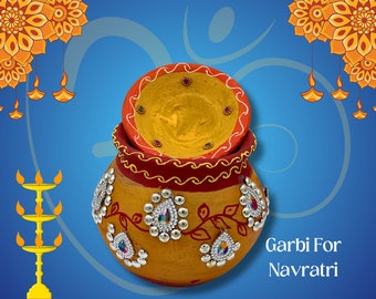Decorated Designer Garbi Kalash for Navratri/Garba/Puja Ideal item for puja Can be used in Multipurpose Premium Handmade Clay Matki