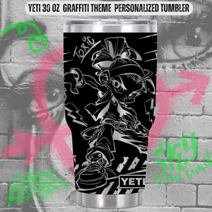 Personalized Yeti 30oz Tumbler Laser Engraved, Graffiti Design Coffee Cup, Free Shipping, Custom Yeti Street Style Tumbler, Gift For Her.