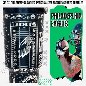 Philadelphia Eagles Laser Engraved Tumbler: 32oz Meoky Gift Set