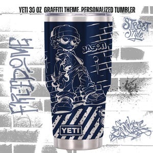Personalized Yeti 30oz Tumbler Laser Engraved, Graffiti Design Coffee Cup, Free Shipping, Custom Yeti Street Style Tumbler, Gift For Him.