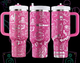 Stanley 40oz Tumbler 90's Retro Laser Engraved with Bucket Hat