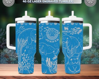 Personalized Manatee Stanley Tumbler 40oz: Engraved Ocean Design