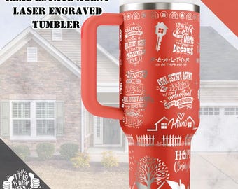 Personalized Real Estate Agent Stanley Tumbler 40oz - Laser Engraved with Slate Coaster