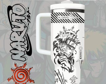 Vaso térmico personalizado de 40 oz con temática de Naruto: grabado láser con posavasos de pizarra de regalo.