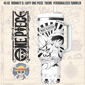 Personalized One Piece Luffy 40oz Laser Engraved Tumbler with Free Slate Coaster.