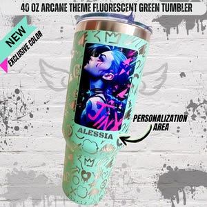 Personalized Arcane Tumbler: Laser Engraved 40oz Fluorescent Green Tumbler