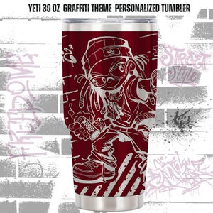 Personalized Yeti 30oz Tumbler Laser Engraved, Graffiti Design Coffee Cup, Free Shipping, Custom Yeti Street Style Tumbler, Gift For Him.