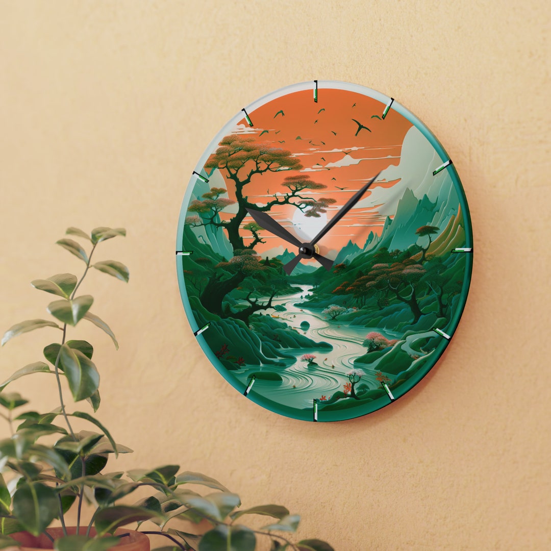 Sunset Landscape Wall Clock Analog Wall Clock Bedroom Wall Etsy