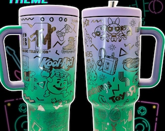 90s Retro Laser Engraved Tumbler: 40oz Meoky, Bucket Hat & Coaster