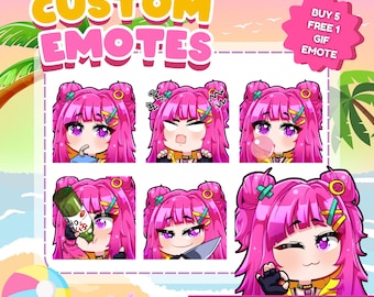 Custom Twitch Emotes, Animated Emotes, Vtuber & Kick Emotes in Cute Chibi Anime Style