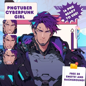 Ready to Use PNGTuber Model | Cyberpunk male PNGTuber Premade Model | VeadoTube Model  | GIFTuber | Discord | Twitch | Commercial Use