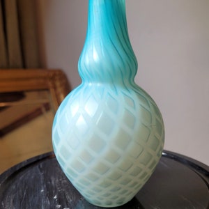 Antique Mt Washington Aqua Blue Quilted Satin Iridescent Art Glass Vase