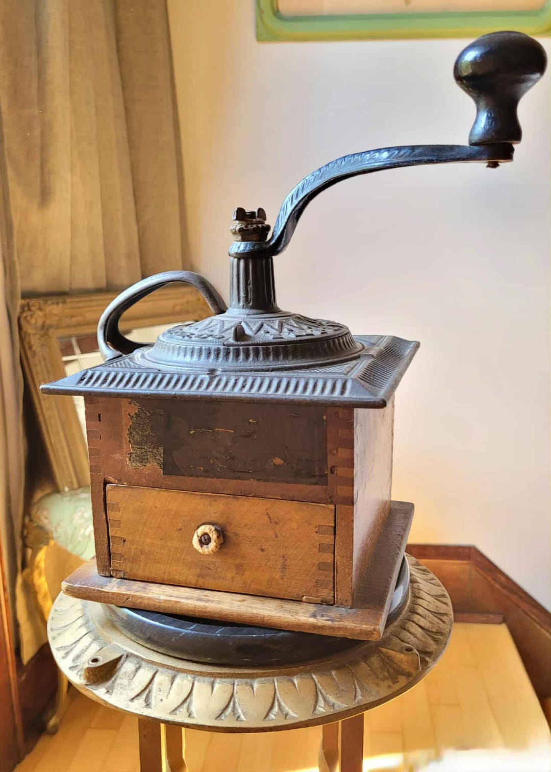 希少な1890年代製アンティーク鋳鉄製トップコーヒーグラインダー