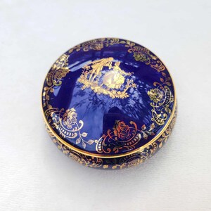 ヴィンテージ リモージュ フランス 手描き コバルトブルー 金蓋付き