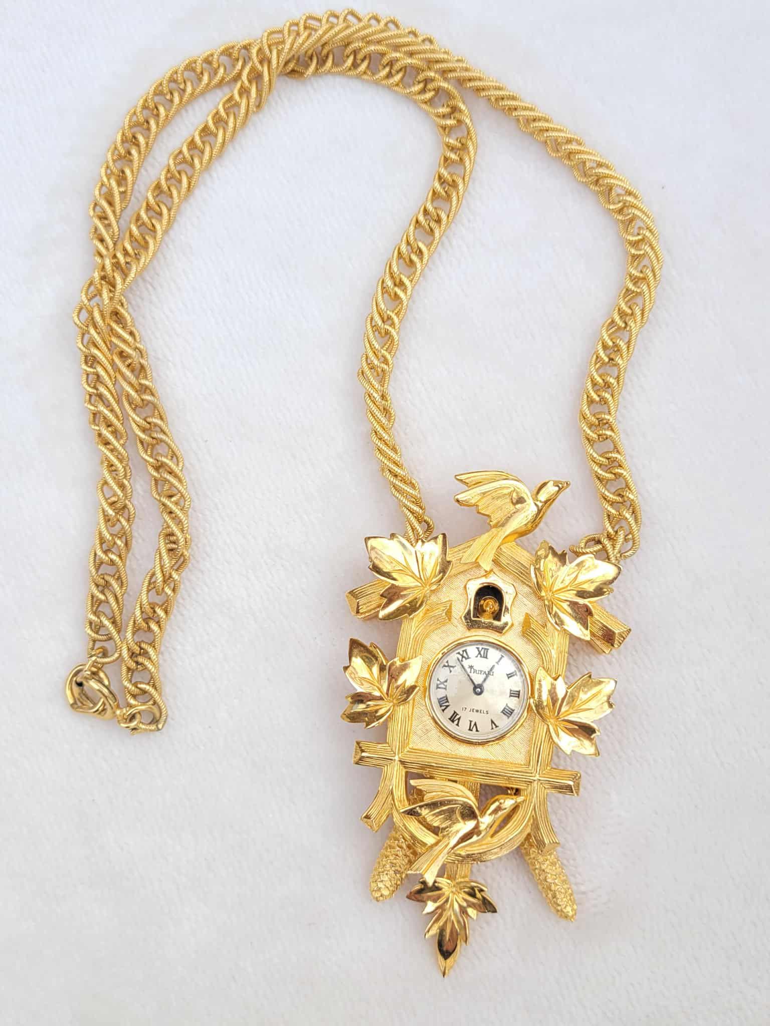 Vintage Trifari Cuckoo Clock Bird Figural Watch Pendant 