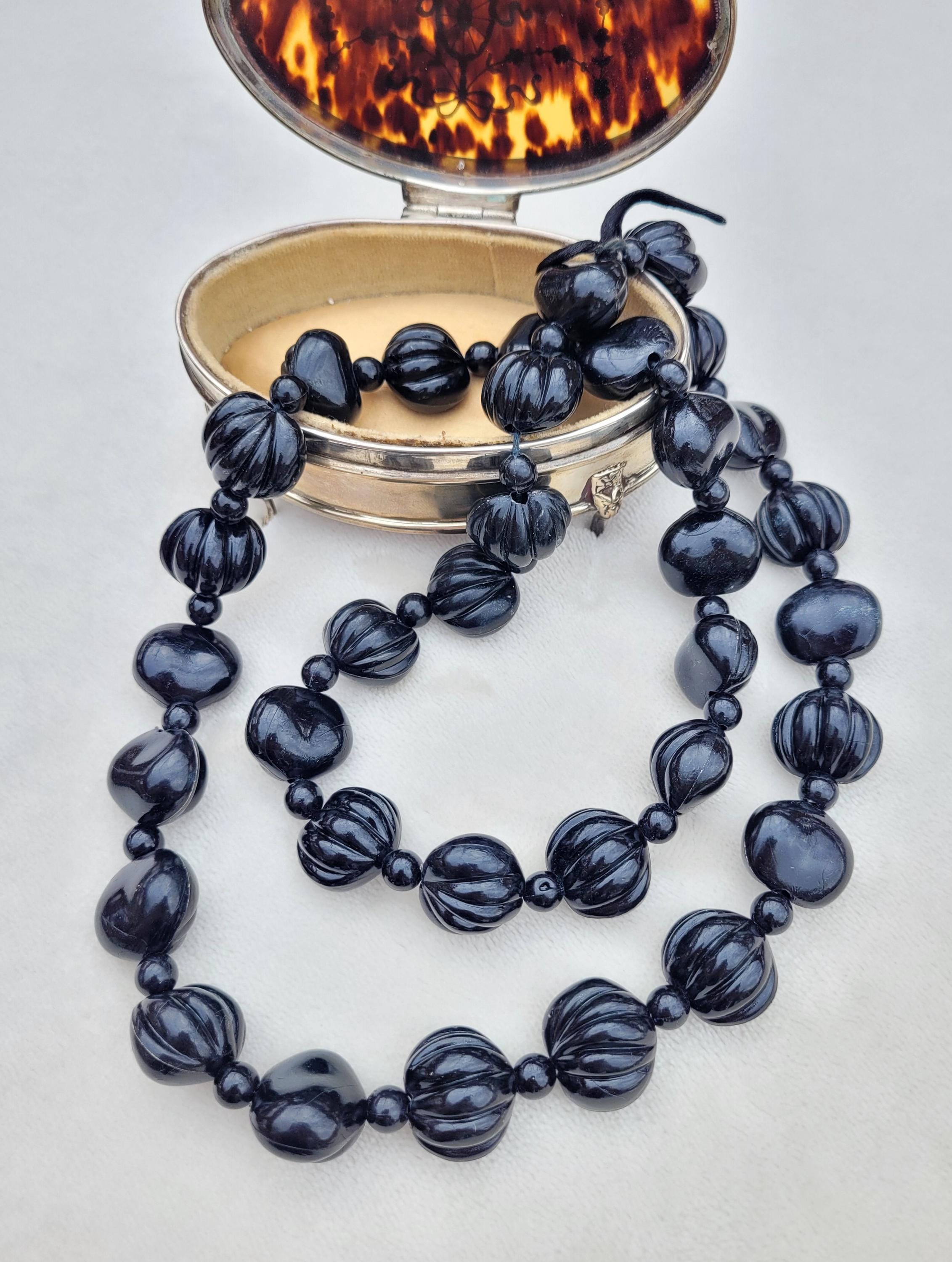 ヴィンテージ チャンキー ブラック アクリル ビーズ ロングネックレス