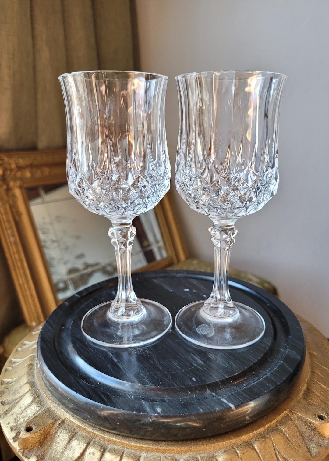 Set of 2 Vintage Cristal D'arques-durand Longchamp Crystal Wine