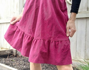 Falda vintage de pana color frambuesa con volantes, estilo años 70, talla S para mujer.