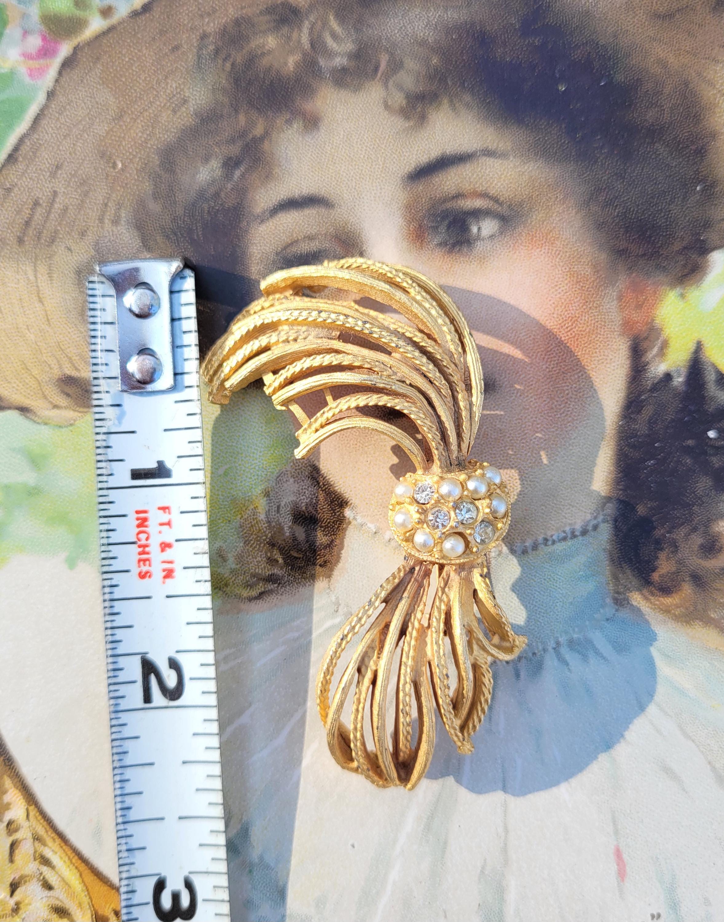 Broche Ancienne Avec Perle Et Strass - Bijou Vintage Ref8 - Occasion