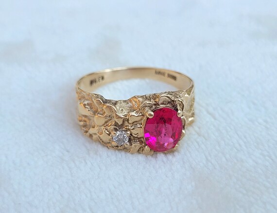 Vintage 10k Solid Gold Nugget Ruby Mens Ring 1970… - image 4
