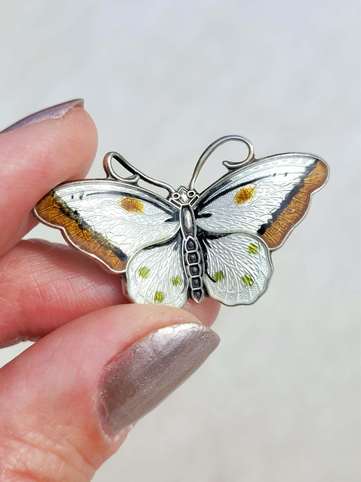Vtg Hroar Prydz Norway Sterling Silver Guilloche Enamel Butterfly