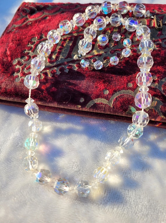 Vintage 50s Aurora Borealis Beaded Crystal Choker 