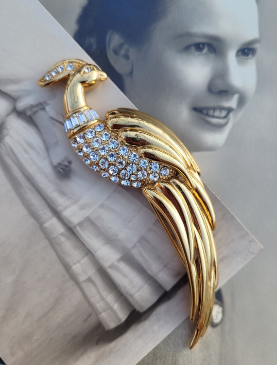 Vintage Signed MONET Bird of Paradise Rhinestone … - image 1