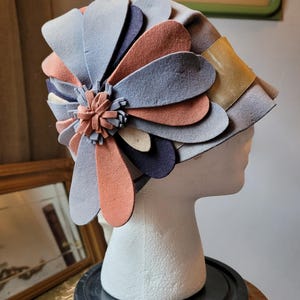 Antique Vtg 1920s Cloche Felted Cutout Floral Flapper Hat