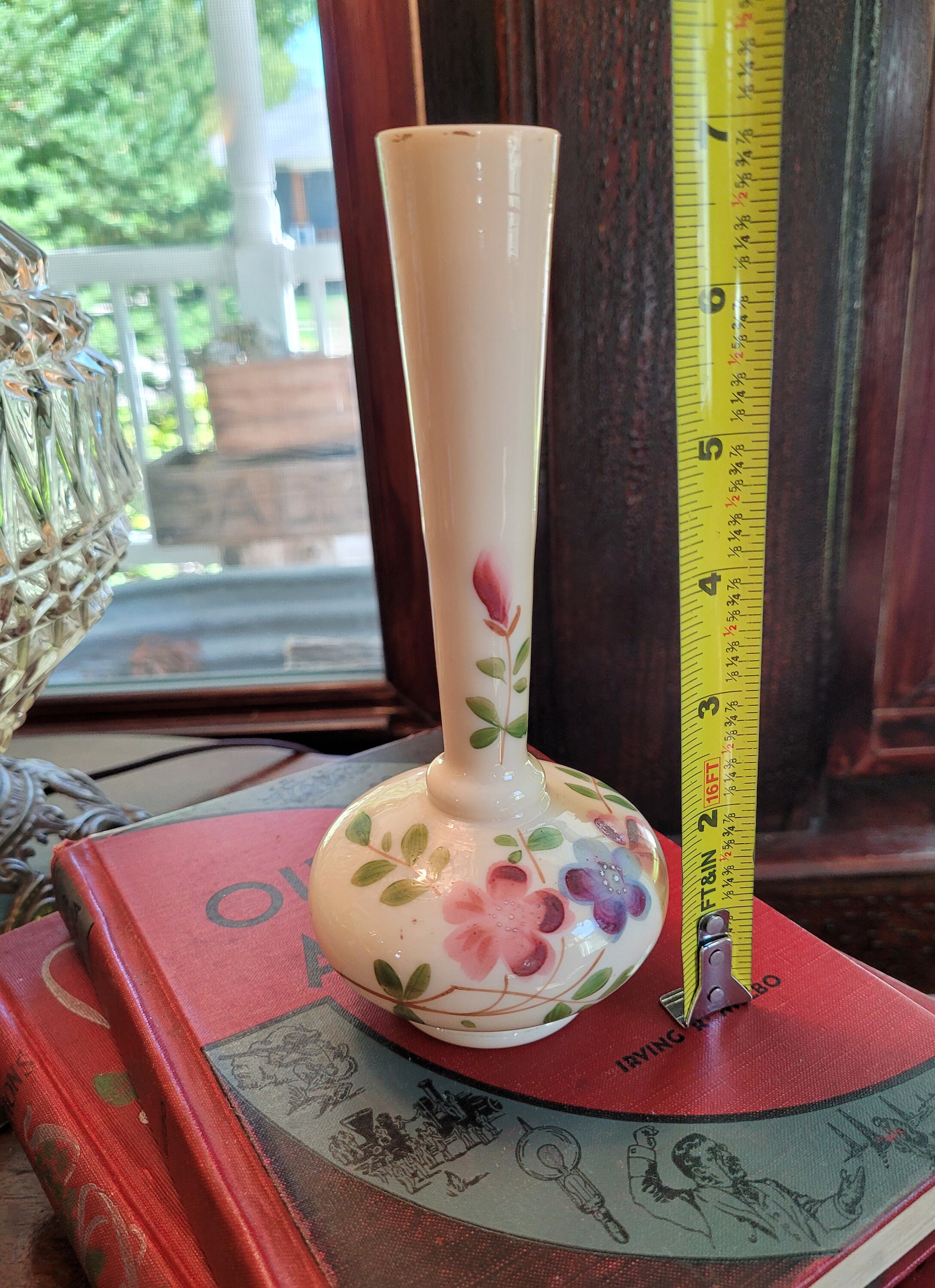 Antique Custard Glass English Bristol Bud Vase Hand Painted Etsy
