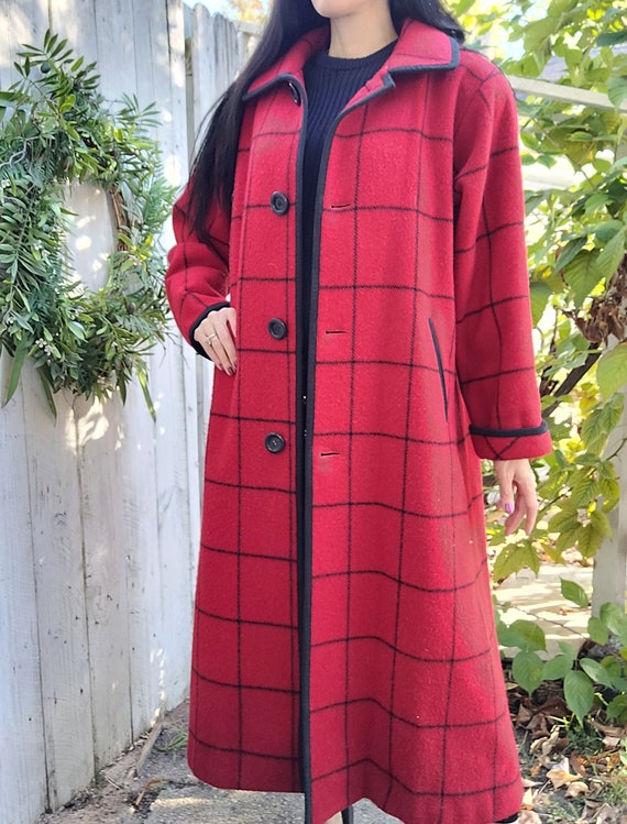 Vtg WOOLRICH USA Red Plaid Long Wool Women's Peac… - image 5