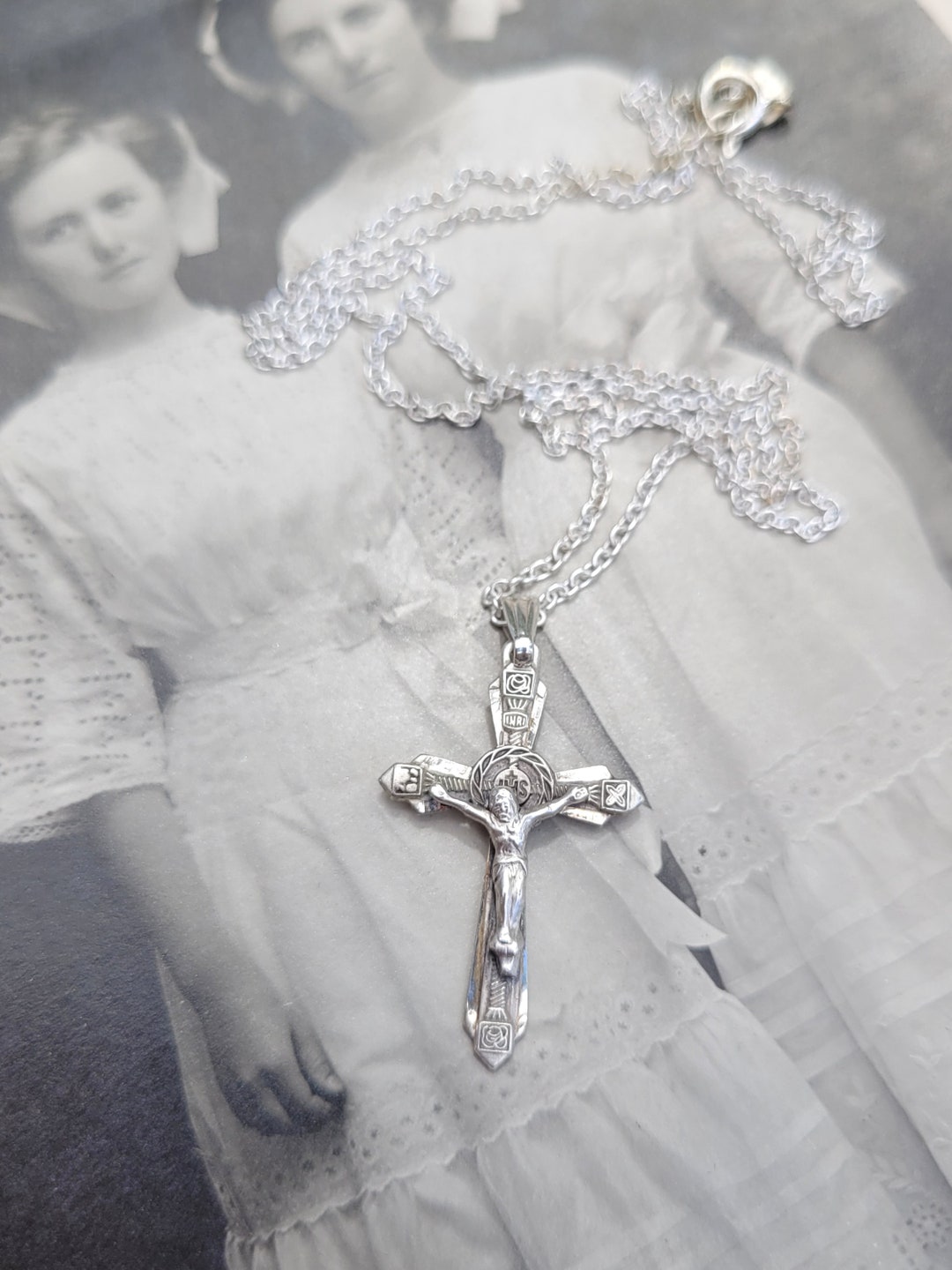 Vintage Chapel Sterling Silver Crucifix Cross Pendant Necklace ...