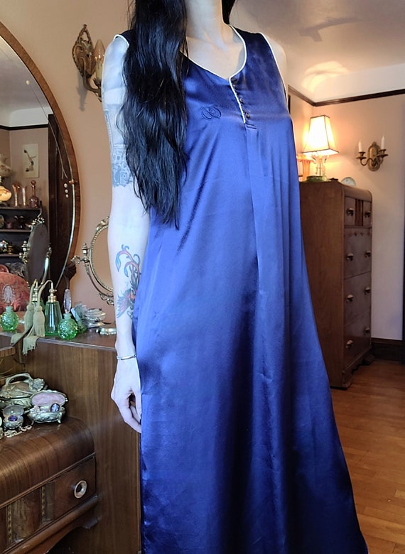 Vtg 80s CHRISTIAN DIOR Midnight Blue Satin Monogr… - image 1