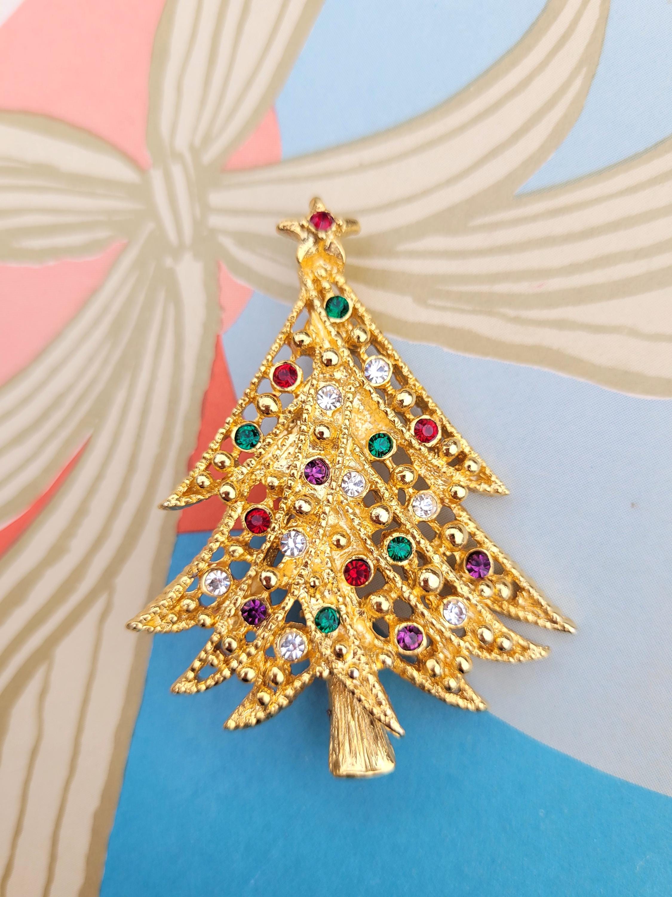ヴィンテージ ラインストーン クリスマスツリー ホリデー ゴールド