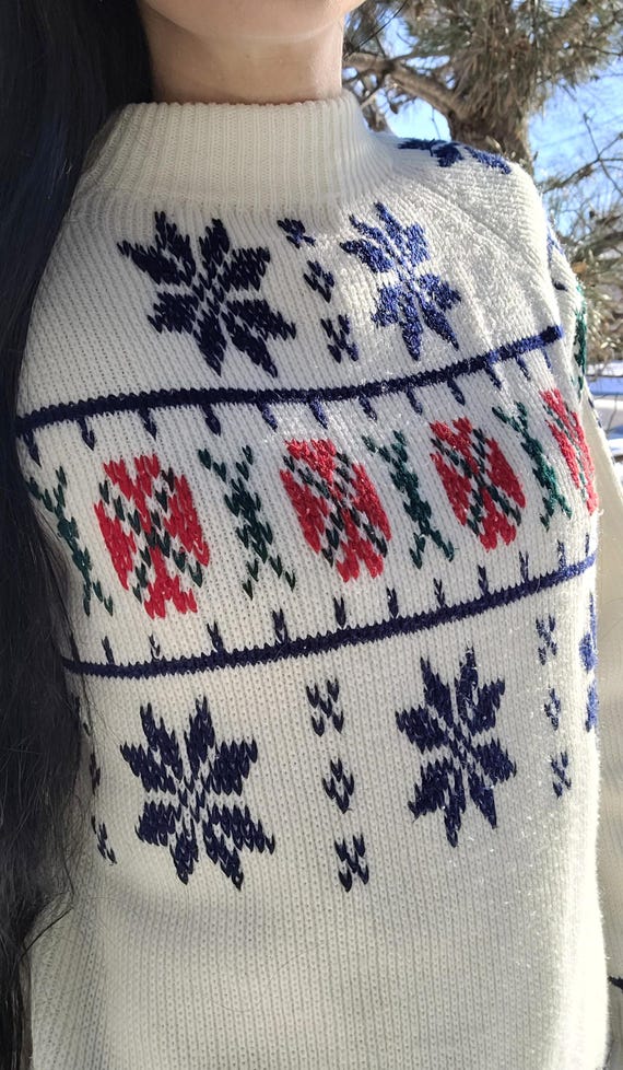 Vintage 70s Jcpenney Nordic Cream Red Blue Acrylic Ski Pullover