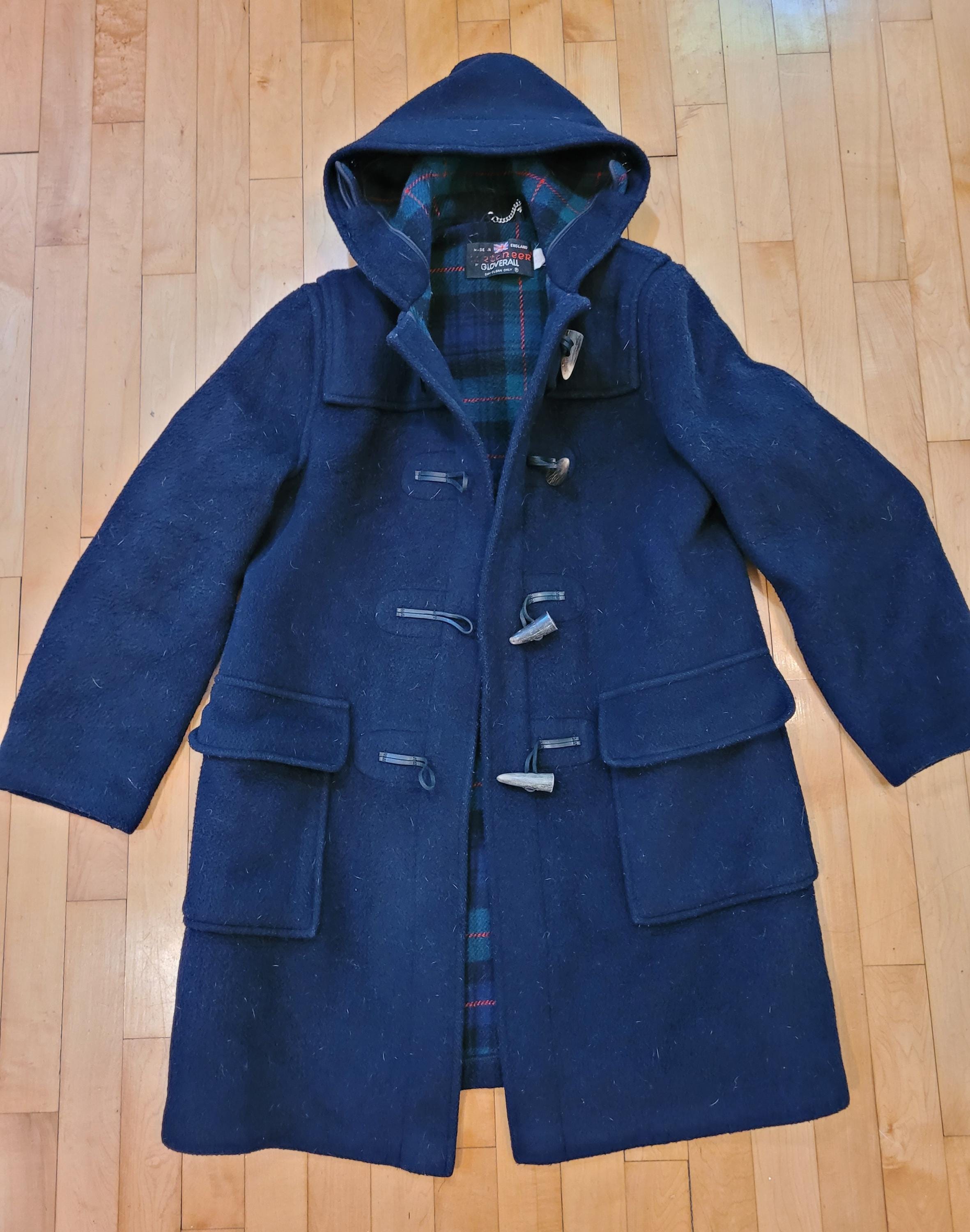 Vtg Tartaneer Gloverall English Duffle Coat Blue Wool Tartan