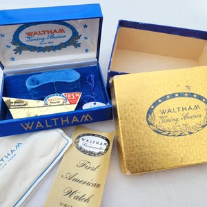 Vintage 60-tals WALTHAM damarmbandsur med papper och etiketter - Tom