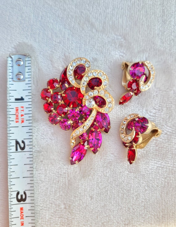 Vtg Unsigned Eisenberg? Red Pink Rhinestone Gold … - image 5