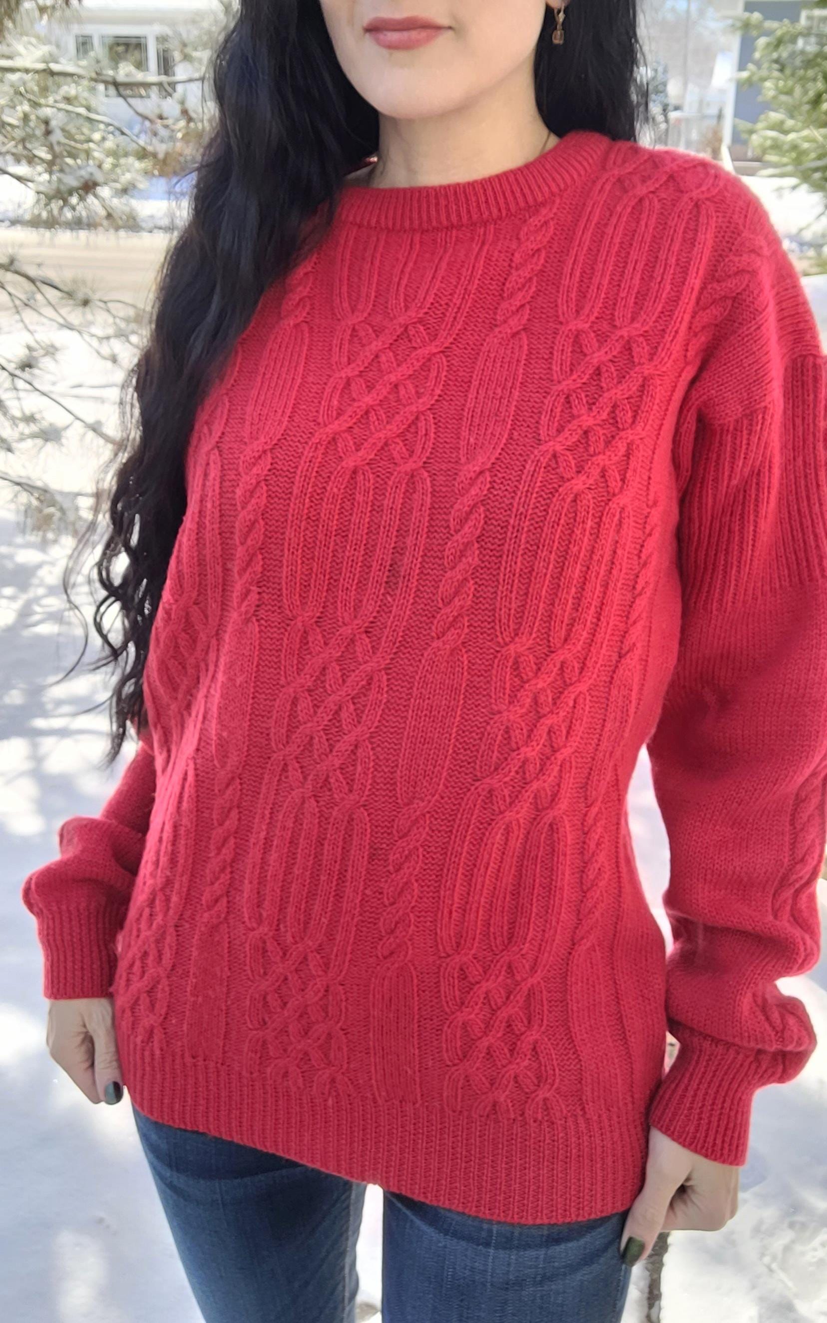 Vintage Christian DIOR Women's Red Cable Knit Pullover Sweater