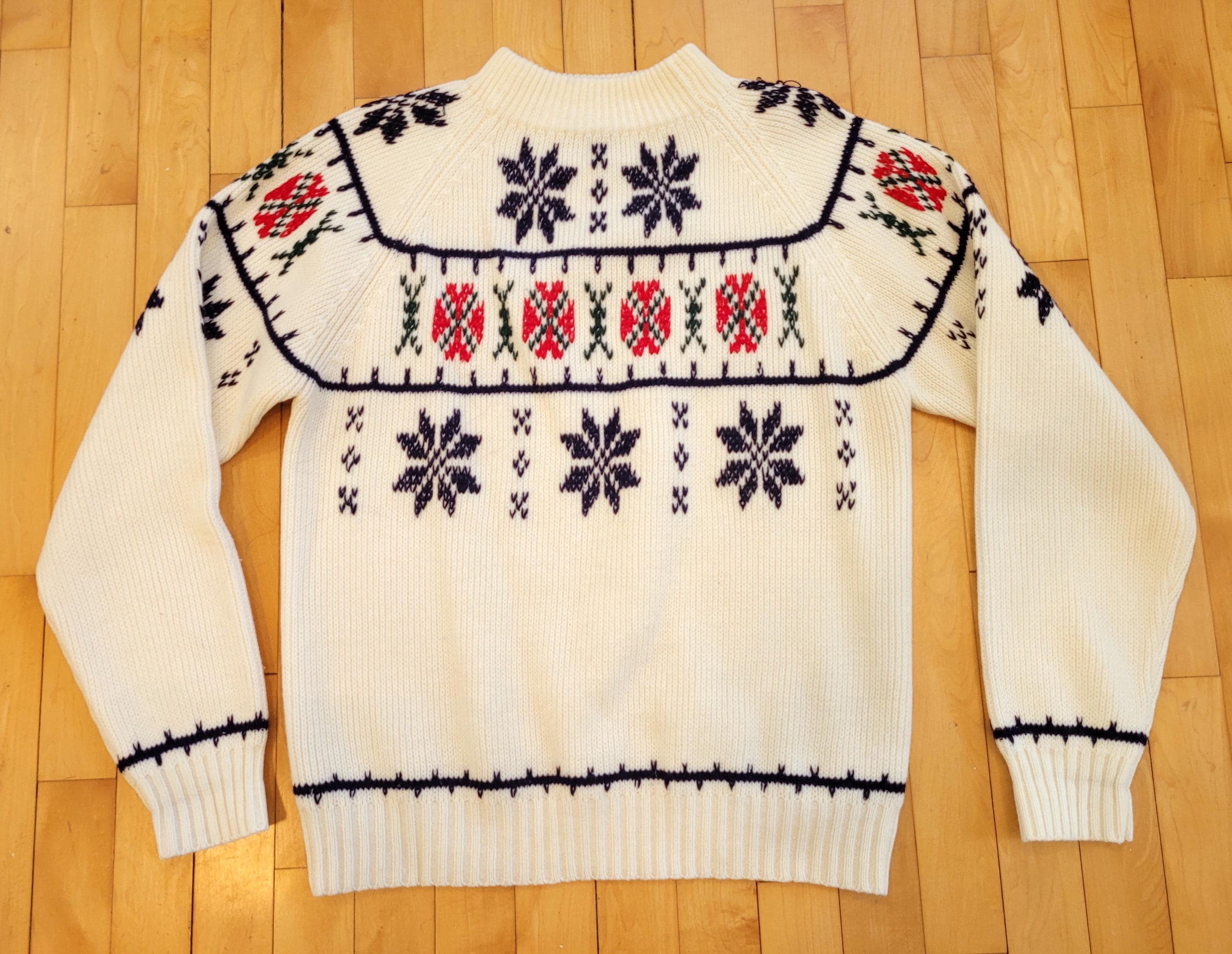 Vintage 70s Jcpenney Nordic Cream Red Blue Acrylic Ski Pullover 