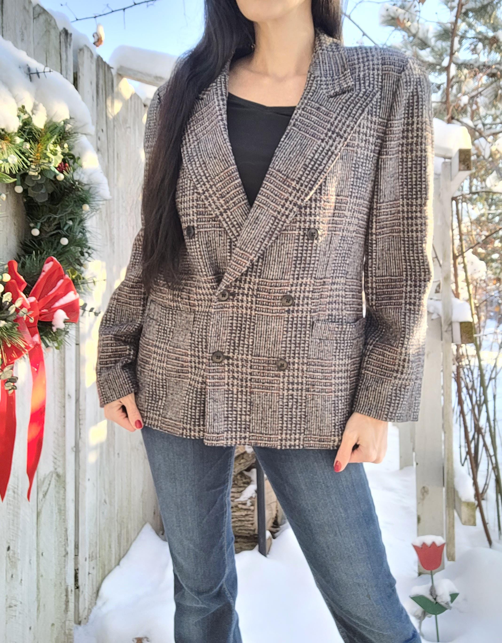 ESCADA 80s-90s シルク混 金ボタン チェック柄 ジャケット M相当 Escada Vintage 1992 Art Deco Printed Silk Cropped Quilted Jacket