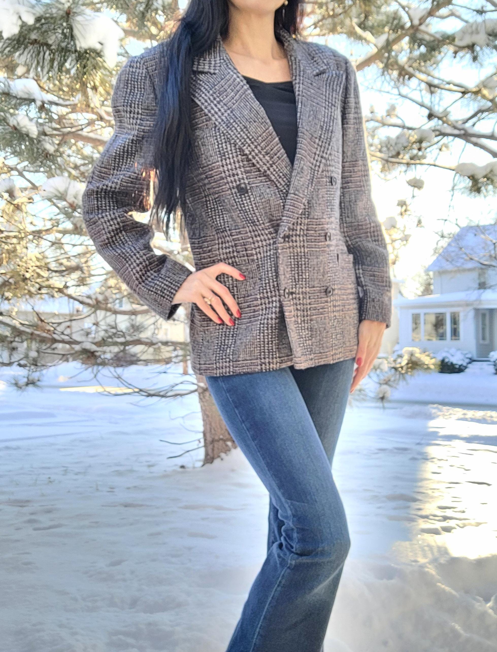 Vintage 80s ESCADA West Germany Academia Wool Brown Plaid Blazer