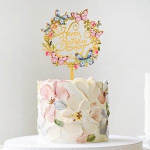 Acryl-Geburtstags-Kuchendeckel, alles Gute zum Geburtstag-Kuchendekor, Geburtstagsparty-Kuchendekoration, Blumen-Geburtstags-Tortendekoration, Geburtstags-Party-Dekor