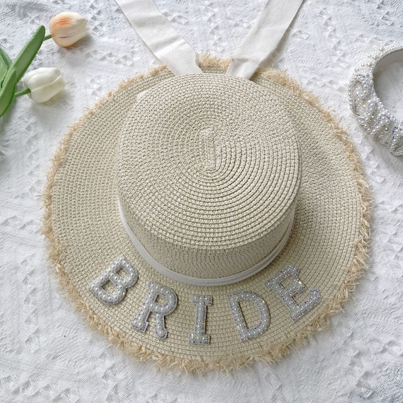 Hand-straw Bride Hat,bachelorette Party Decoration, Sun Hat for