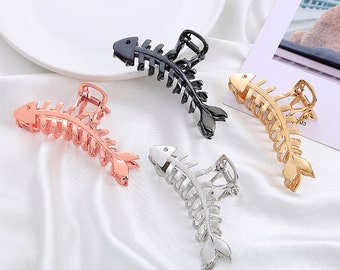 Large Metal Hair Claw Clips Fish Bone Hair Grip