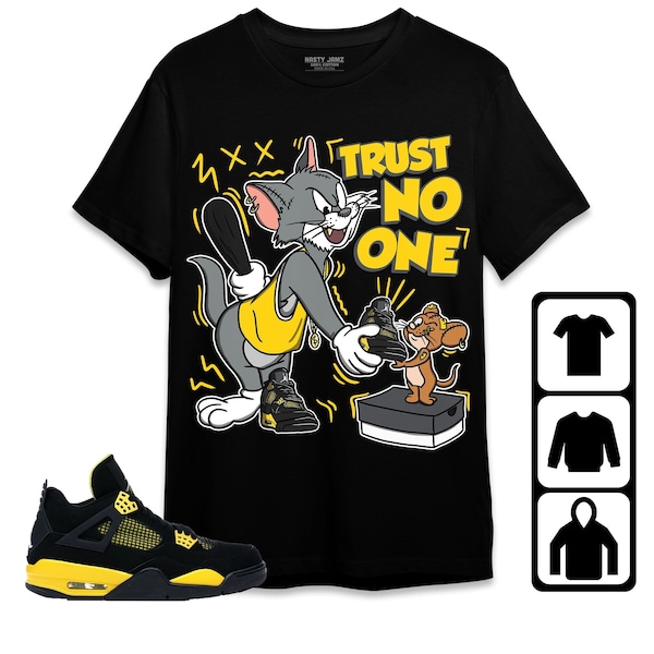 Jordan 4 Thunder Unisex Shirt, Kind, Toddles Trust No One Katze und Maus, Shirt passend zum Sneaker