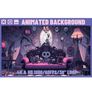 Animierter Halloween Hintergrund im Cartoon Stil für Vtuber, Twitch oder Streamer. Anime Stil, Hintergrund im Stream