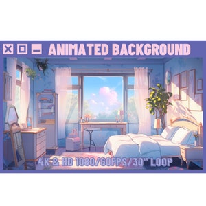 Animated Background Cozy Lofi Pastel Bedroom for Vtuber, Twitch or Streamers. Anime style, lofi, stream background, HD & 4K 30sec loop