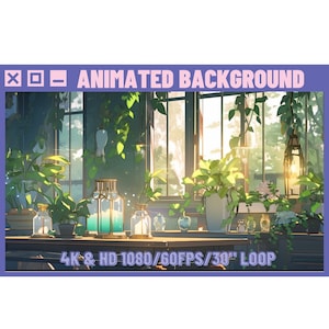 Animated Background Cozy Greenhouse, indoor plants background for Vtuber, Twitch or Streamers. Lofi, stream background, HD & 4K 30sec loop